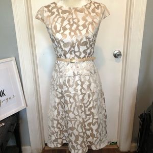 Anne Klein ivory and gold A-line dress size 2